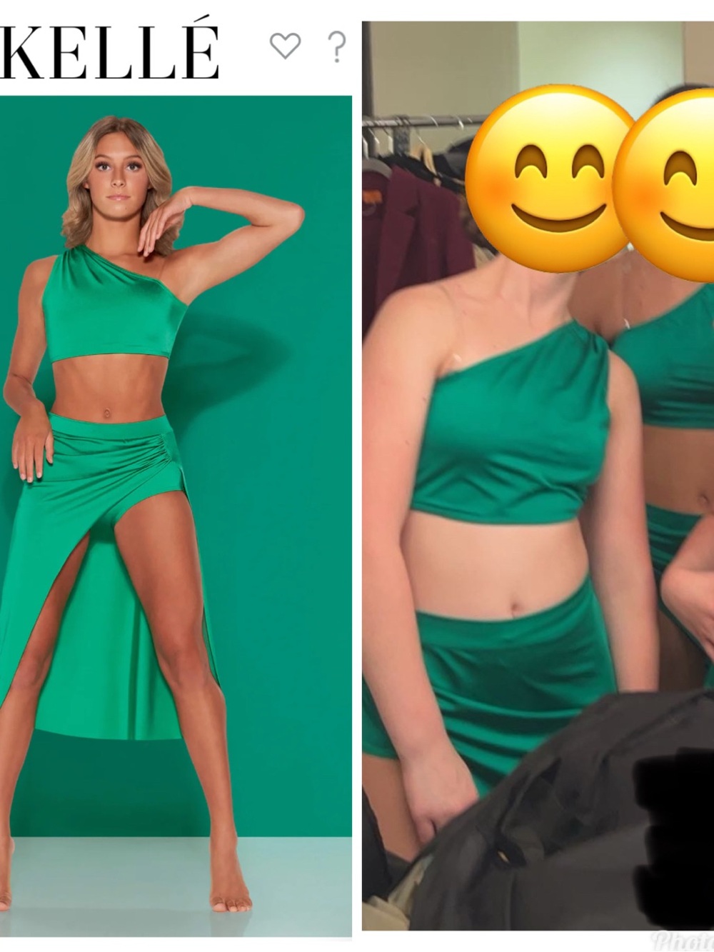 Kelle Costume One-Shoulder Crop Top and High-Slit Skirt Set in Emerald Green AM